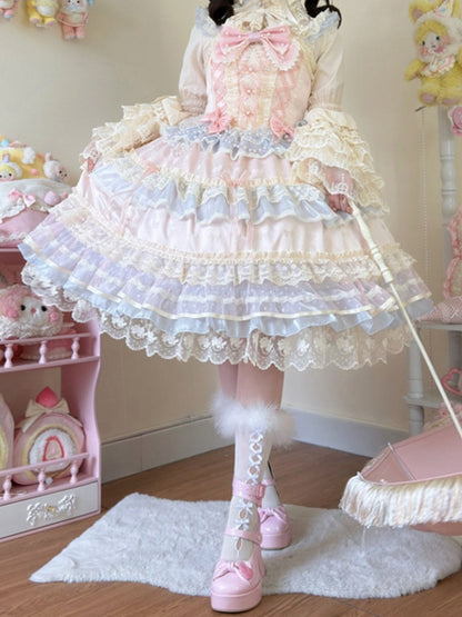 Decorated Lolita Bead Dress Hanayome Pink Chain Princess Bows