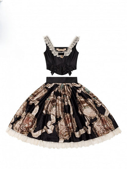 Lace-Trimmed Baroque Classic Black Set Top+Skirt Lolita Elegant