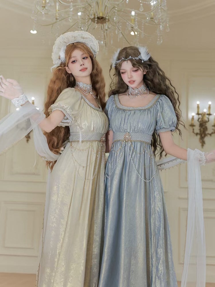 Champagne Empire Waist Lolita OP Dress with Beadwork - Qian Mu