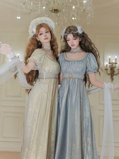 Champagne Empire Waist Lolita OP Dress with Beadwork - Qian Mu