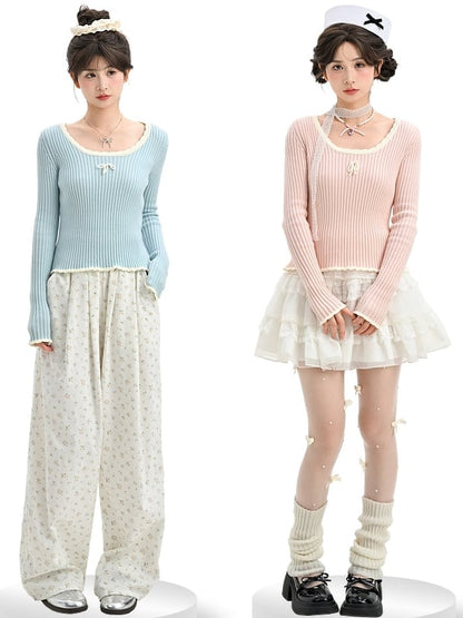 Rosa Strickoberteil mit Rundhalsausschnitt und schmaler Passform