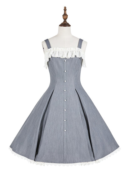 Fit Fashion Taille Lolita Grau Kleid Elegant Slim
