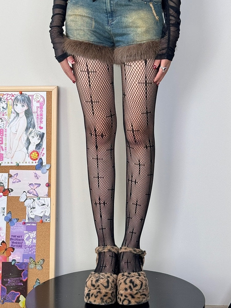 Cross Black/White Gothic Tights Pattern