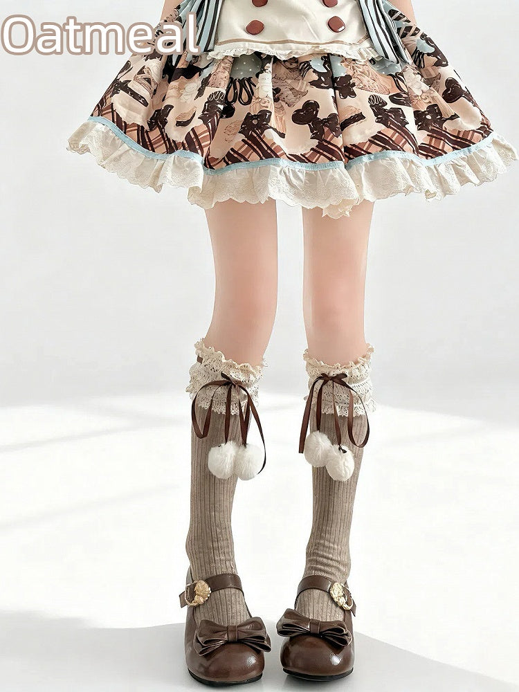 Colors Lace Pom-Pom Socks 5 Ribbon Calf -