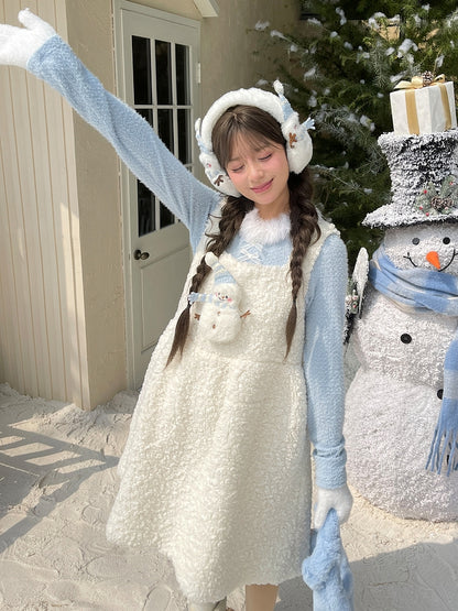 Süßes, mit Schneemann verziertes weißes Plüsch-Overallkleid
