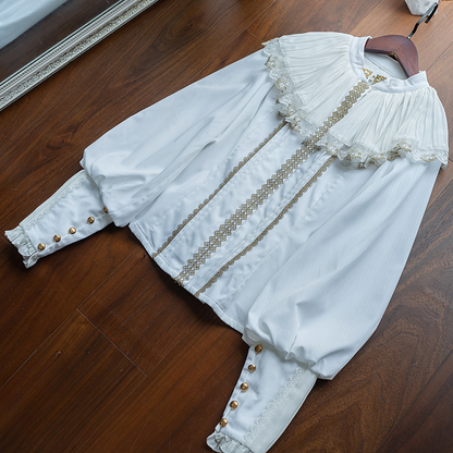 White Ruff Blouse Lolita Back with Collar Gothic Lace-up