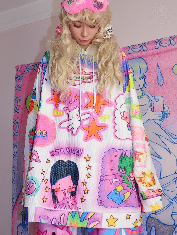 Colorful Y2K Cartoon Pattern Hoodie