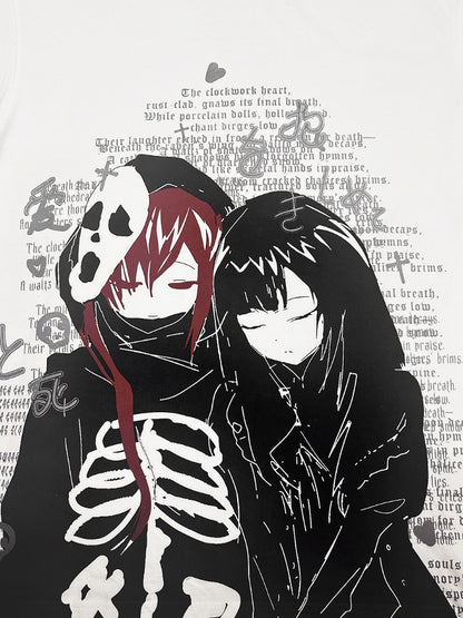 White Punk Couple Cotton Anime T-shirt Bittersweet Print Emo