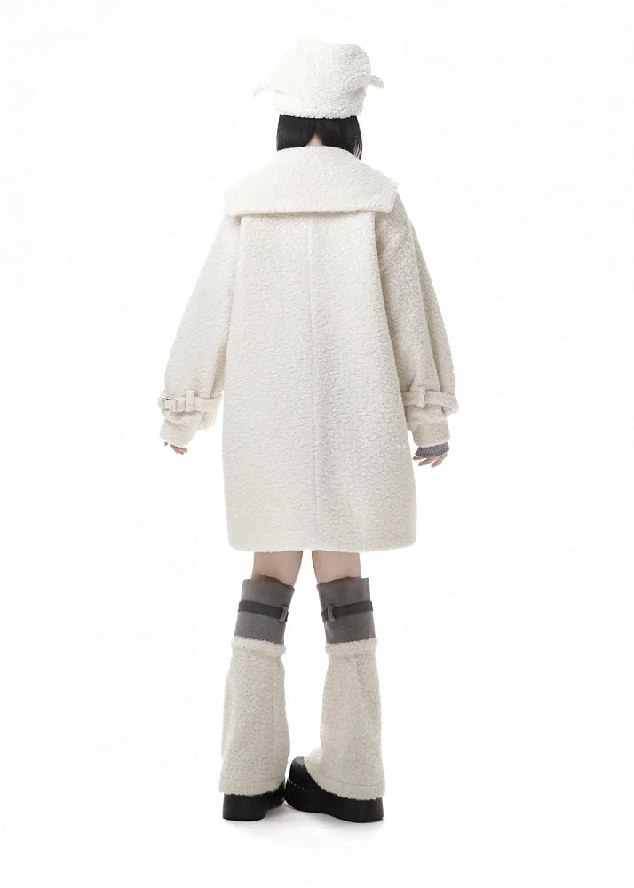 Weiß-graue, ausgestellte Beinwärmer aus Fleece für Weihnachten