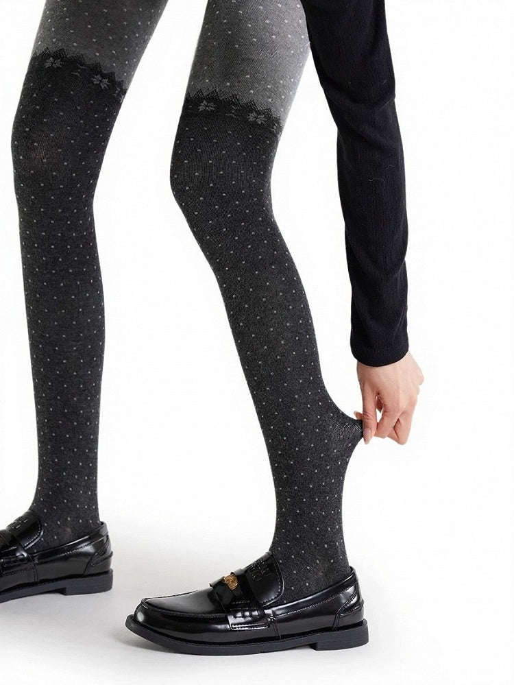 Gray Colorblock Polka Dot Tights - ModaSwings