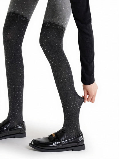 Gray Colorblock Polka Dot Tights - ModaSwings