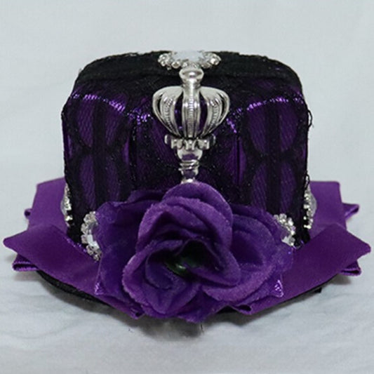 レースの花柄ミニデザイン帽子クラウンパープルトリム装飾