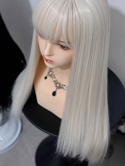 Long Wigs Straight 60cm With Bangs White