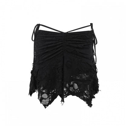 Gothic Black Asymmetrical Hem Distressed Holes Glamorous Skirt