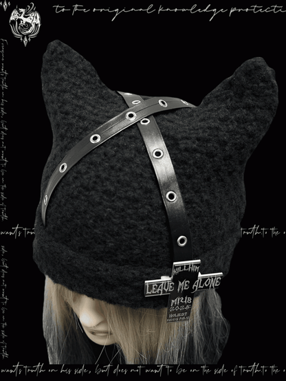 Straps Accent Beanie Design Criss-cross Glamorous Cross Punk Black Cat Ears