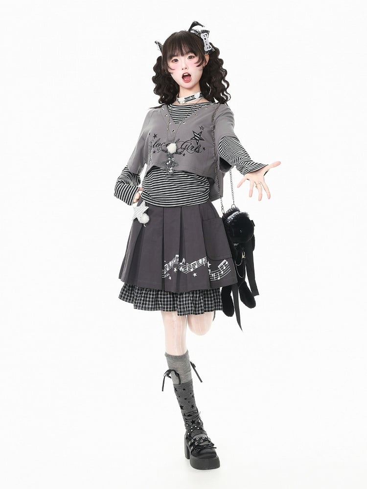 Gray V-Neck Short Sleeve Cropped Hooded Shirt with Letter Embroidery - Languid Park