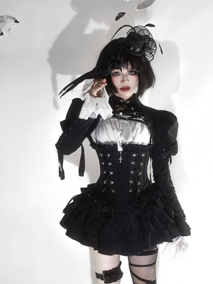 Cropped Lace-Up Bolero in Black - Moonveil Manuscript