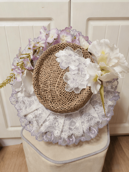 2 Lace Cluster Options Detail White-Purple Hat Straw Lolita Floral