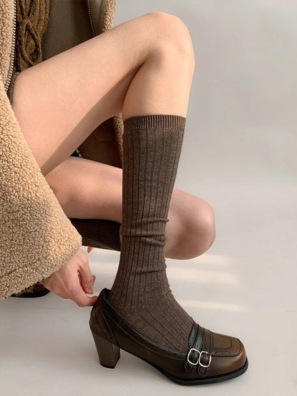 Ribbed Knit Slouchy Calf Socks - Kawaii & Pastel Goth Accessory, 4 Colors