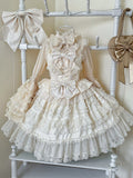 White Dress Hanayome Lolita Jumper Bows Skirt Decorated Lace Apricot Trims