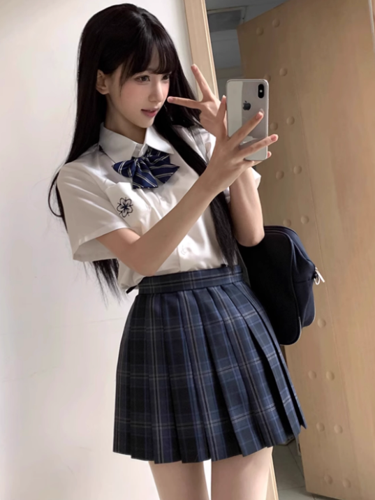 Faltenrock Blau Muster JK 45CM Uniform Plaid