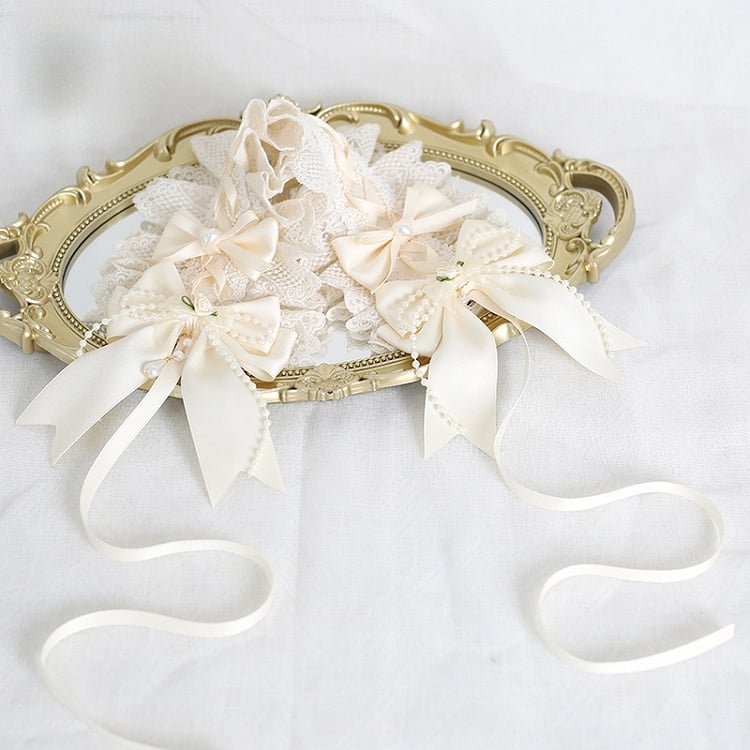 Lolita Bead With Gorgeous Beige Chain Bowknot Hairband Lace