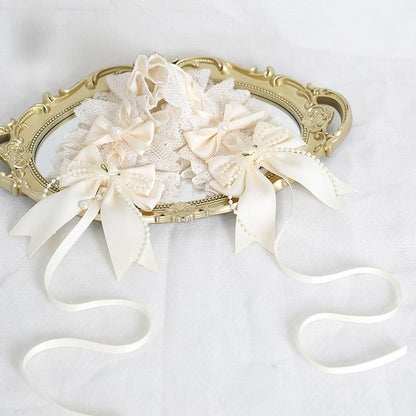 Lolita Bead With Gorgeous Beige Chain Bowknot Hairband Lace