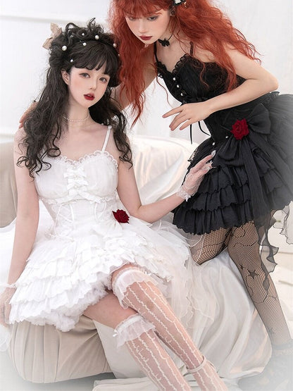 Charming Sweetheart Jumper Skirt with Rosette Accent - Unknown Star