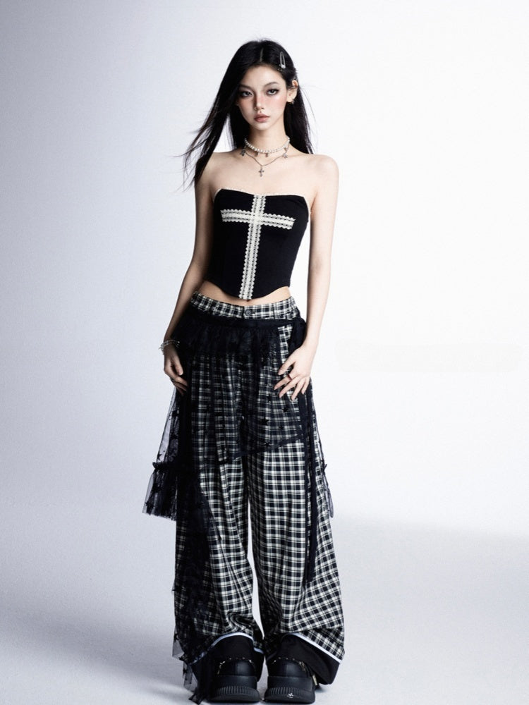 Glamorous Accessory with Hem Strap Black Lace Asymmetrical Self-tie