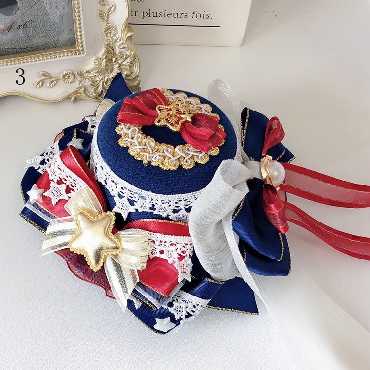 Snow White Vibes Floral/Star Design Bowknote Details Mini Hat