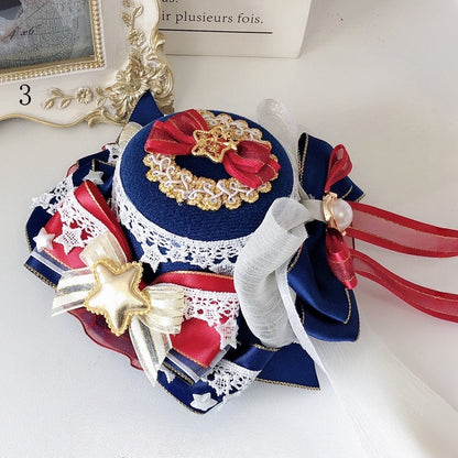 Snow White Vibes Floral/Star Design Bowknote Details Mini Hat
