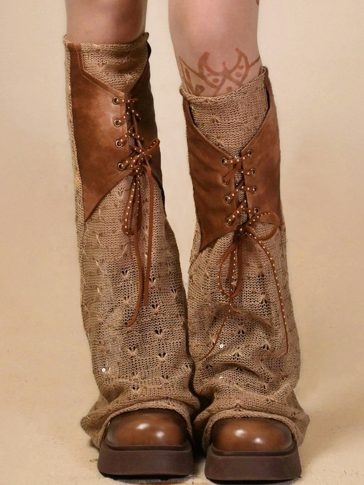 パンク レッグウォーマー レースアップ ウェイストランド ブラウン ディテール