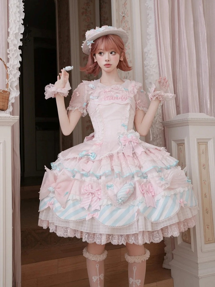 Pink & Blue Sweet Candy-themed Lolita JSK Dress - Meng Fu Zi