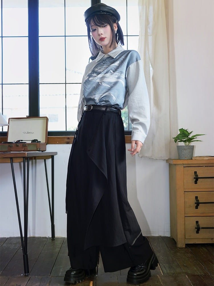 Black Multi-Panel Two-Way Wear Wide Leg Trousers - Quirky Hut