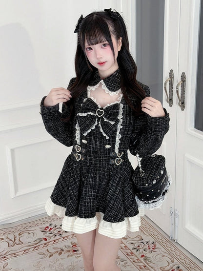 Black Jirai Kei Rhinestone Bow Hairclip Accessory - Puppet Bombs