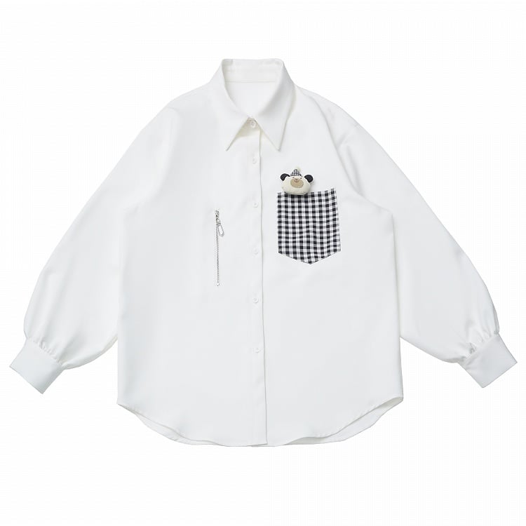 Chemise à carreaux avec poche et accent de fermeture éclair blanche