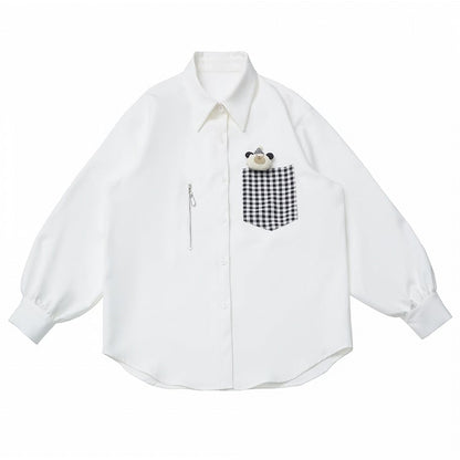 Chemise à carreaux avec poche et accent de fermeture éclair blanche