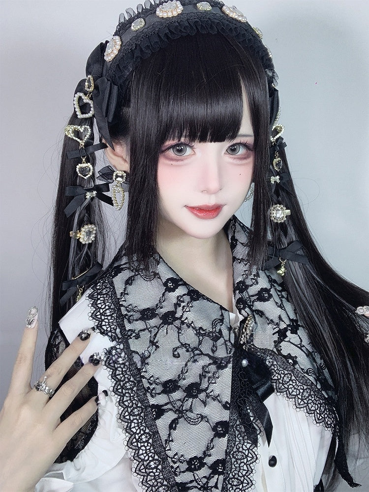 70CM Black Bangs Wig with Silver Highlight Straight