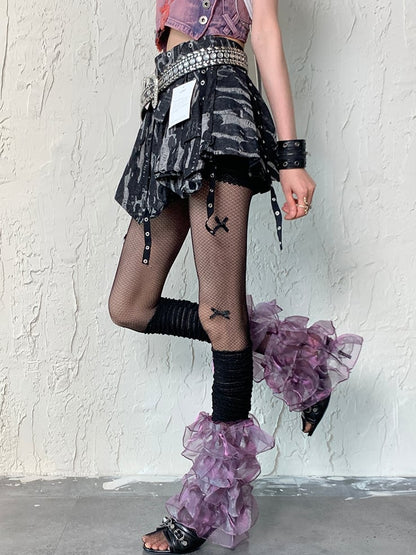 Fishnet Details Tights Bowknot Y2K Design Black