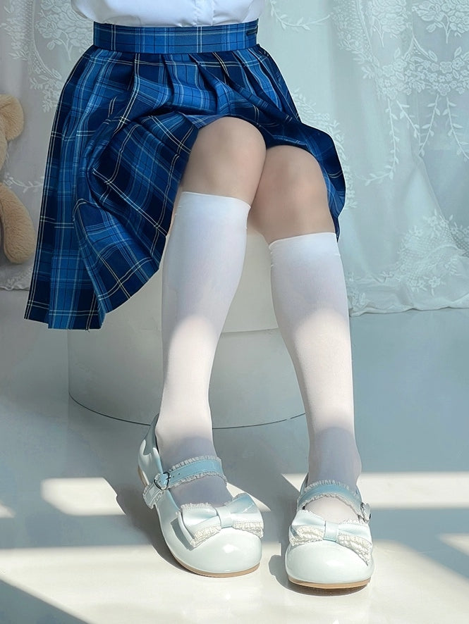 Blue Sweet Mary Lolita Low-heel Janes Light with Ruffle Accents