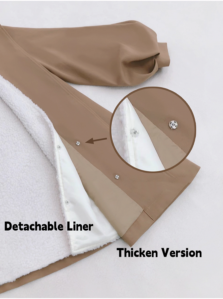 Khaki Regular/Thicken Coat Vintage-Inspired Hooded Style Preppy Version