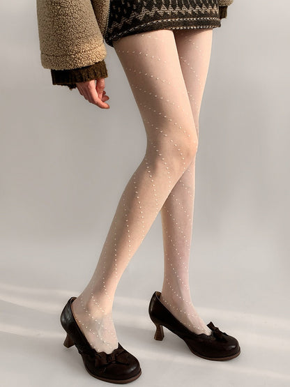 Sheer Dotted Black White Pantyhose /