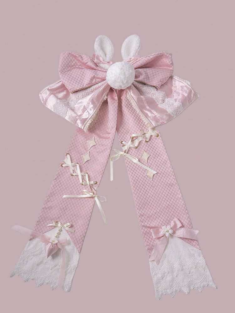 Train Ears Lolita Pink with Plush Tail Bunny Bow Big
