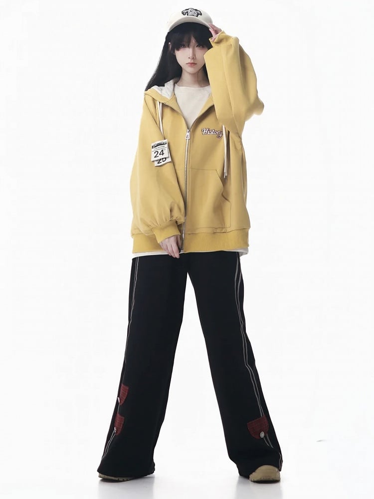 with Red Patchwork Straight-leg Detail Black Pants Plaid