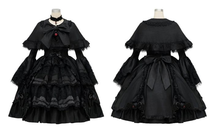 Bow Black Lolita Gothic Big Cape Self-tie Neckline