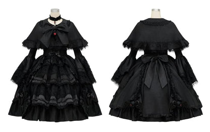 Bow Black Lolita Gothic Big Cape Self-tie Neckline