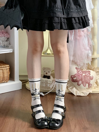 Calf Bow Socks Pattern And Green/White Candlestick