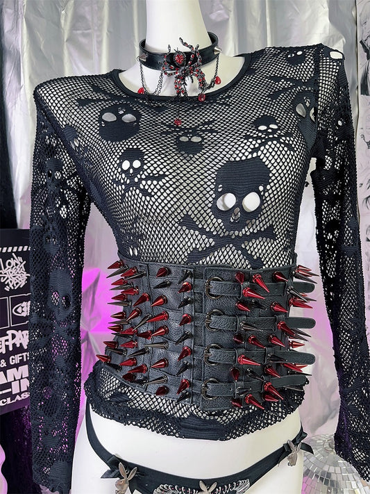 Y2K レッドスタッズ ブラックパンク ウエストベルト