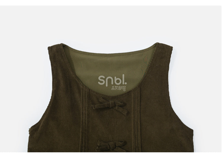 Green Mori Kei Bowknot Details Corduroy Overall Dress