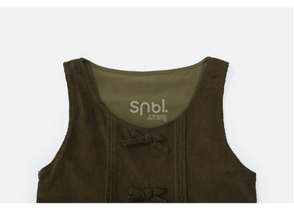 Green Mori Kei Bowknot Details Corduroy Overall Dress